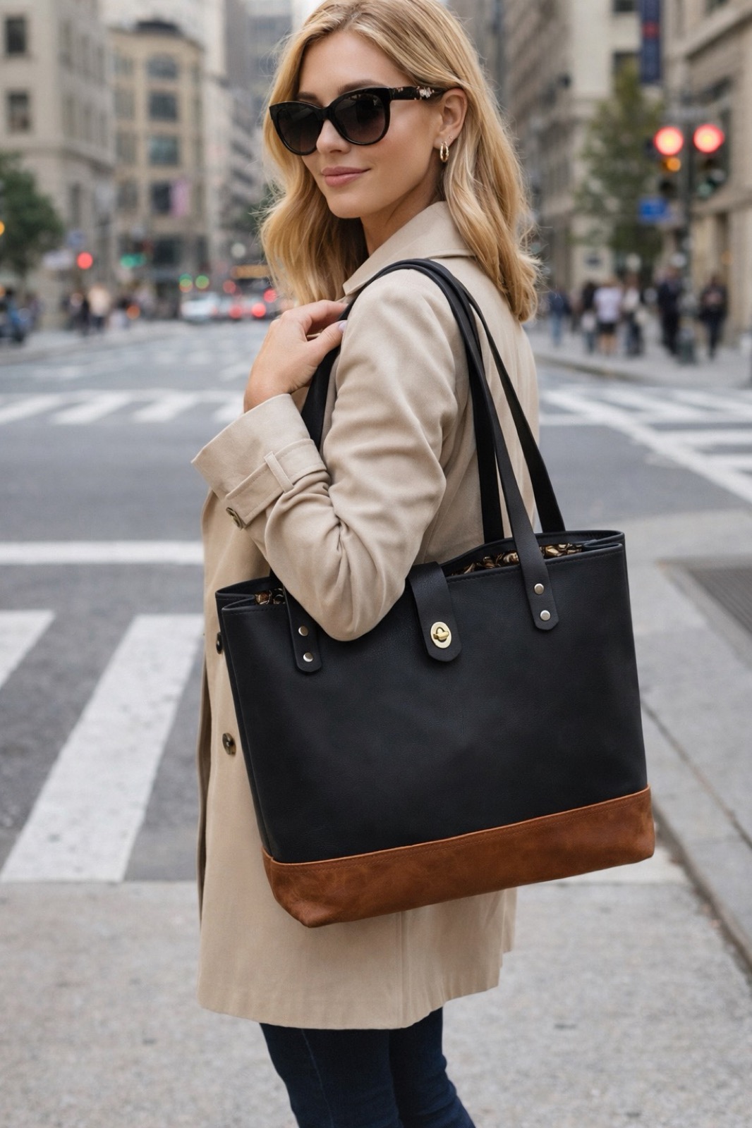 Tote bag worn over shoulder