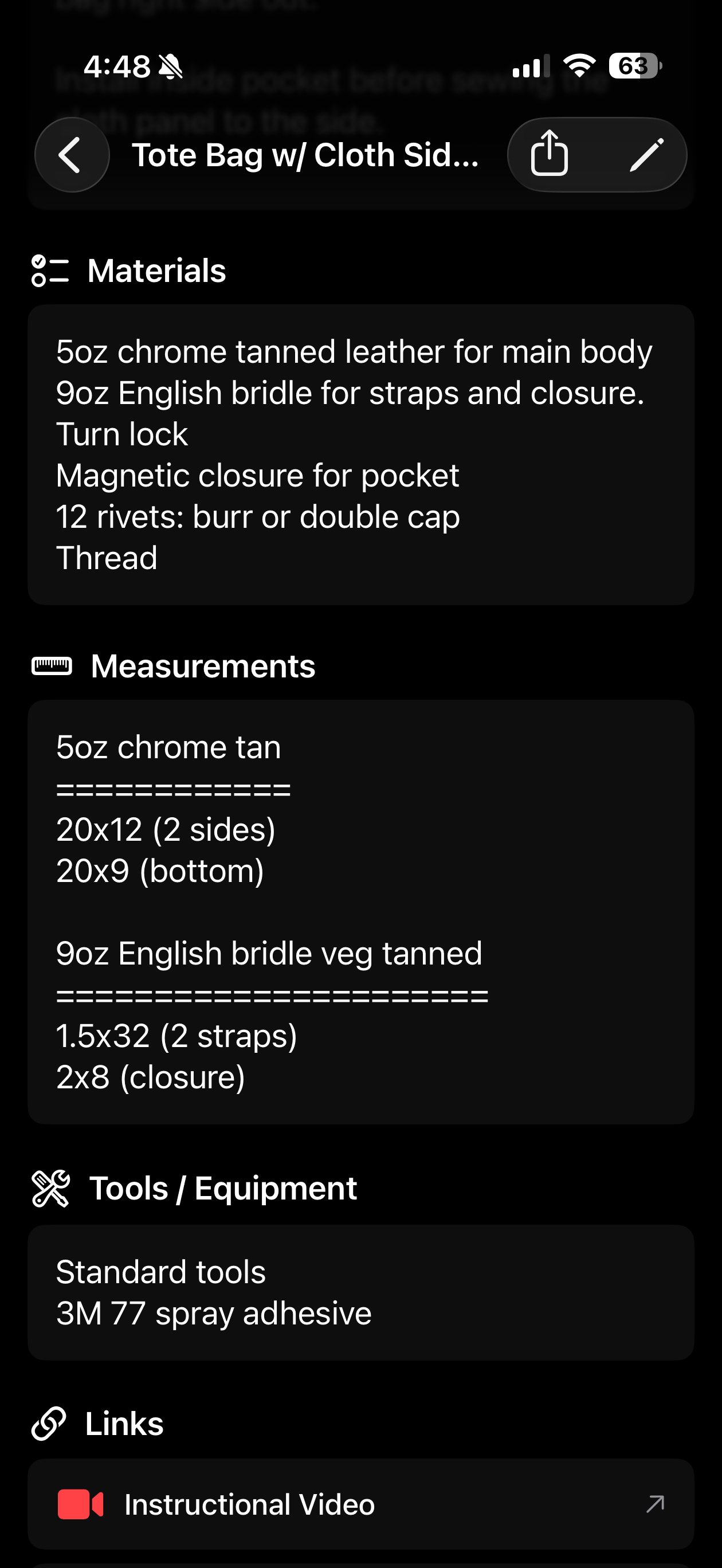 MakerFolio materials and tools tracking screen